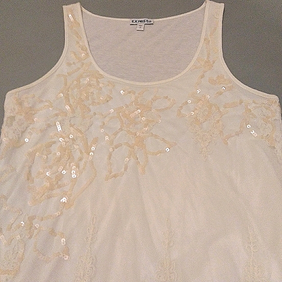 🎁 EXPRESS Vintage Top w/ Exquisite Front Overlay of Tulle, Sequins & Embroidery - Picture 3 of 14